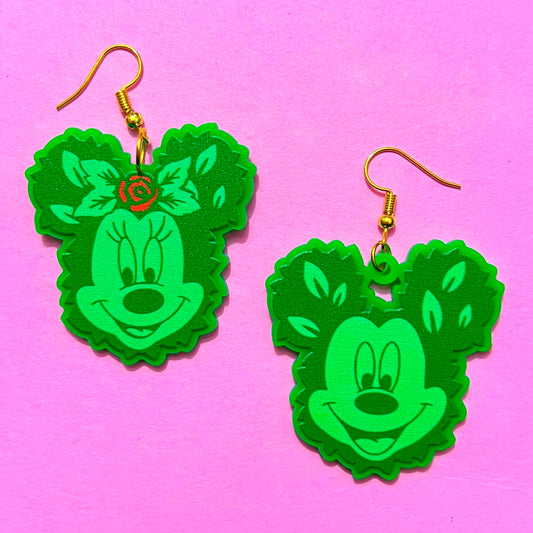 Flower & Garden Mouse Topiary Drop Earrings
