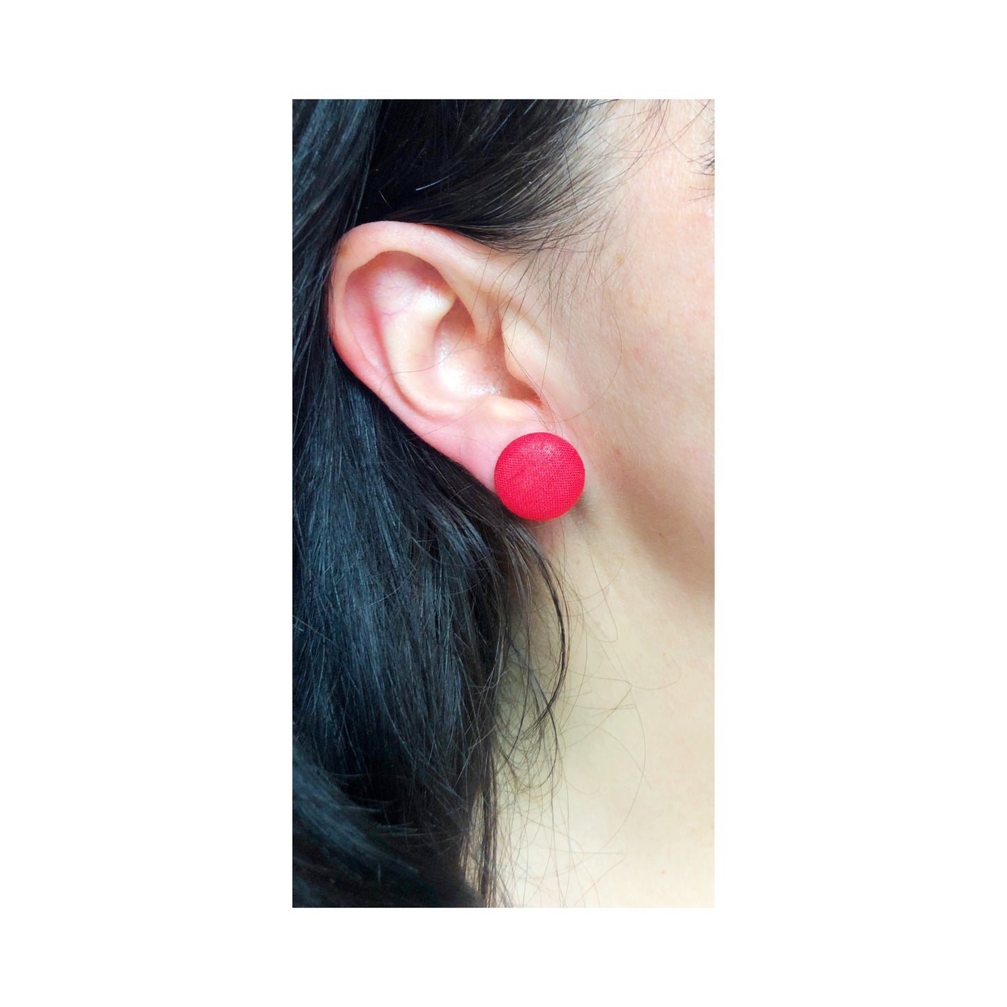 Solid Red Fabric Button Earrings