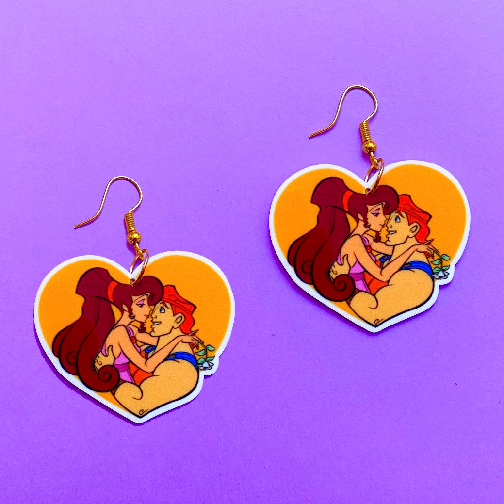 Hercules & Meg Heart Inspired Drop Earrings