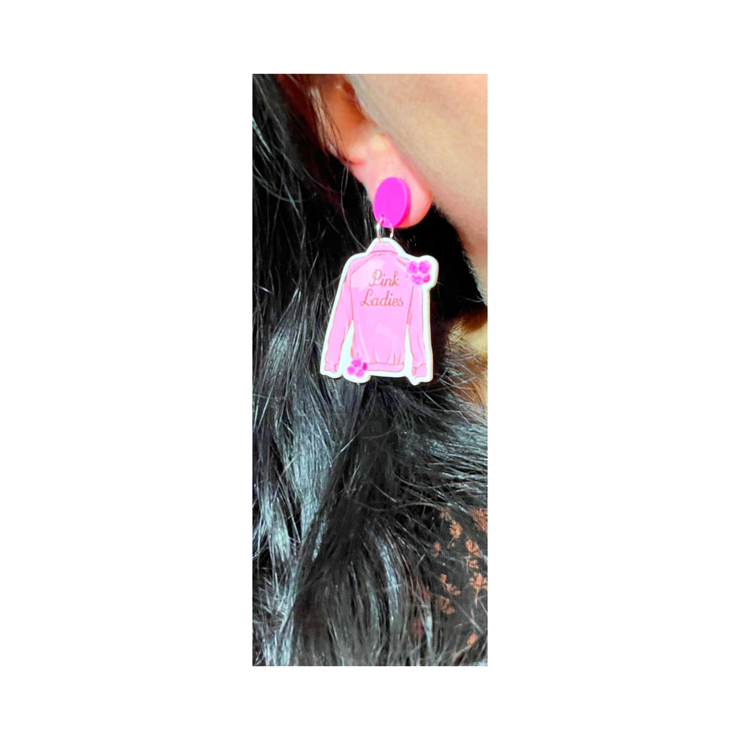 Pink Ladies Grease Inspired Drop Earrings