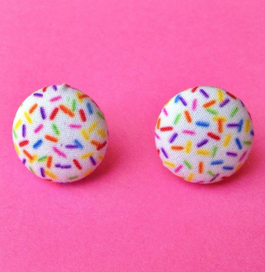 Sundae Sprinkles White Fabric Button Earrings