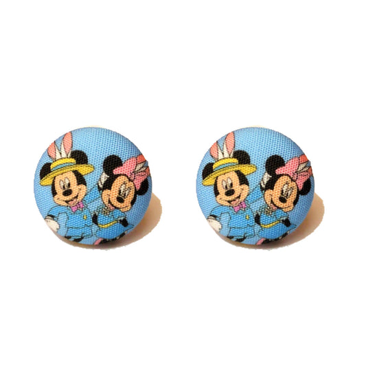 Spring Mouse Dapper Easter Fabric Button Earrings