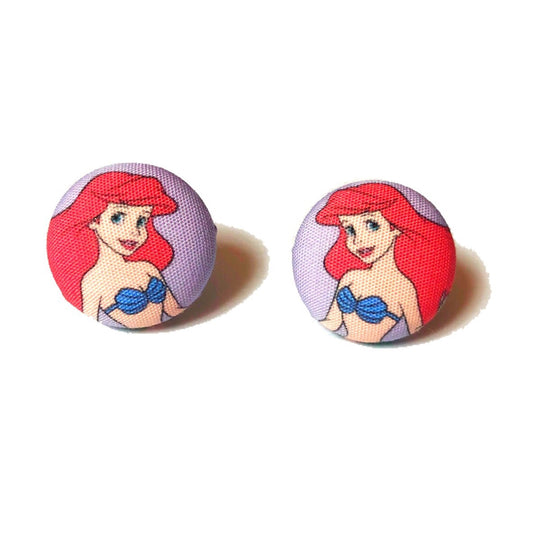 Blue Dress Mermaid Fabric Button Earrings