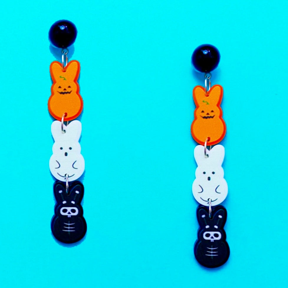 Spooky Bunny Peeps Tiered Acrylic Drop Earrings