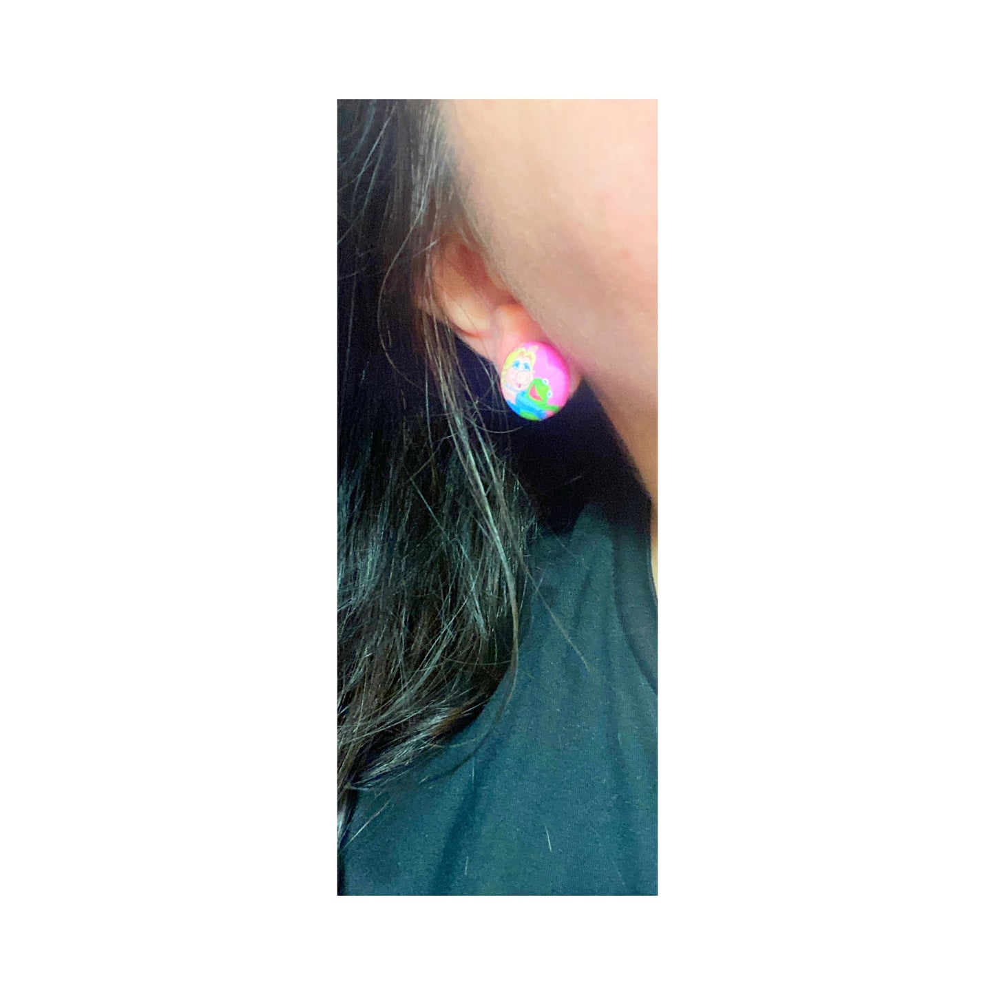 Kermie & Piggy Inspired Fabric Button Earrings