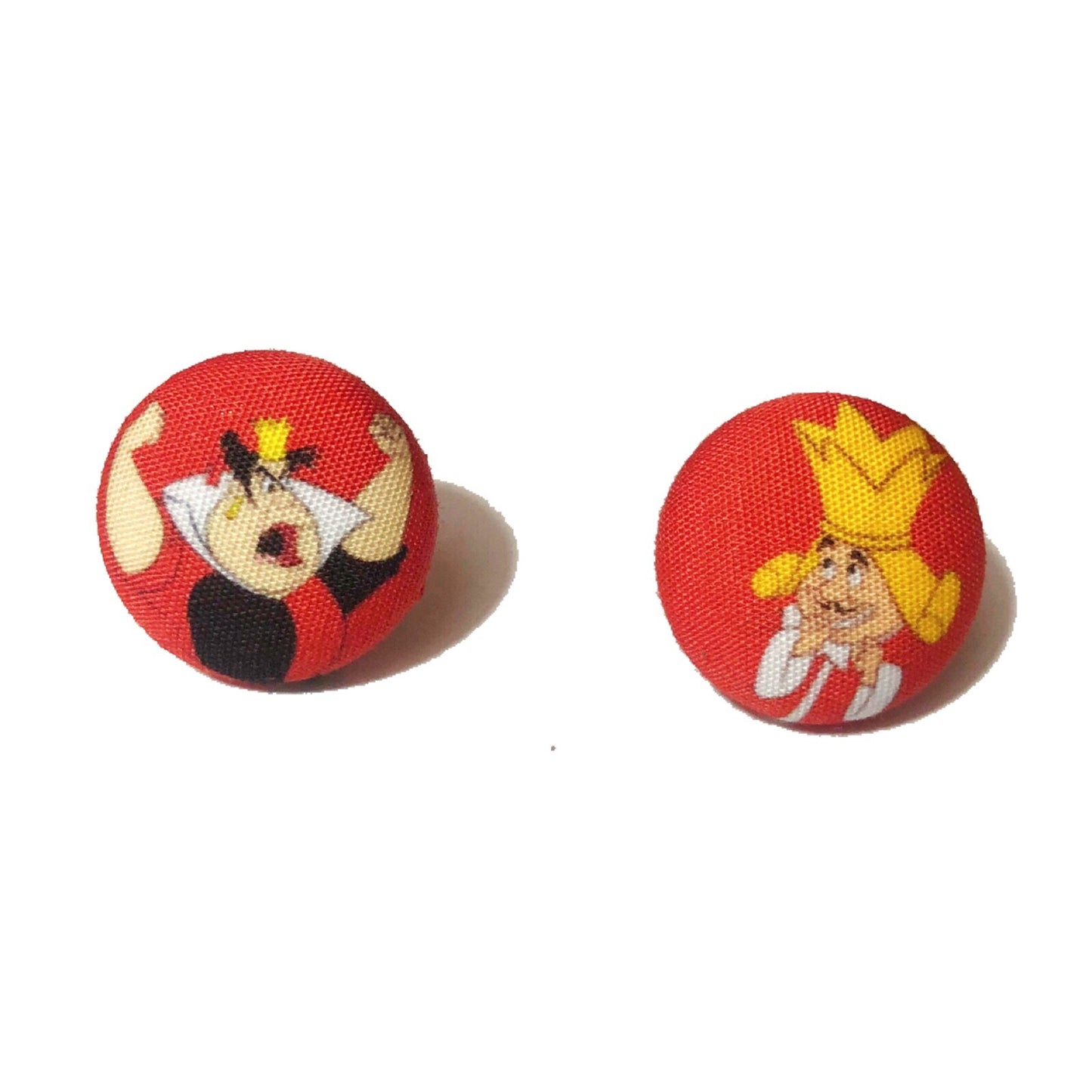 King & Queen of Hearts Fabric Button Earrings