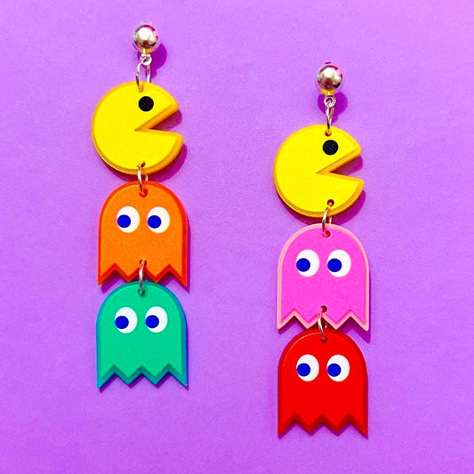 Pac Man Tiered Acrylic Drop Earrings