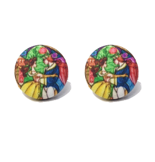 Belle & Prince Stained Glass Fabric Button Earrings
