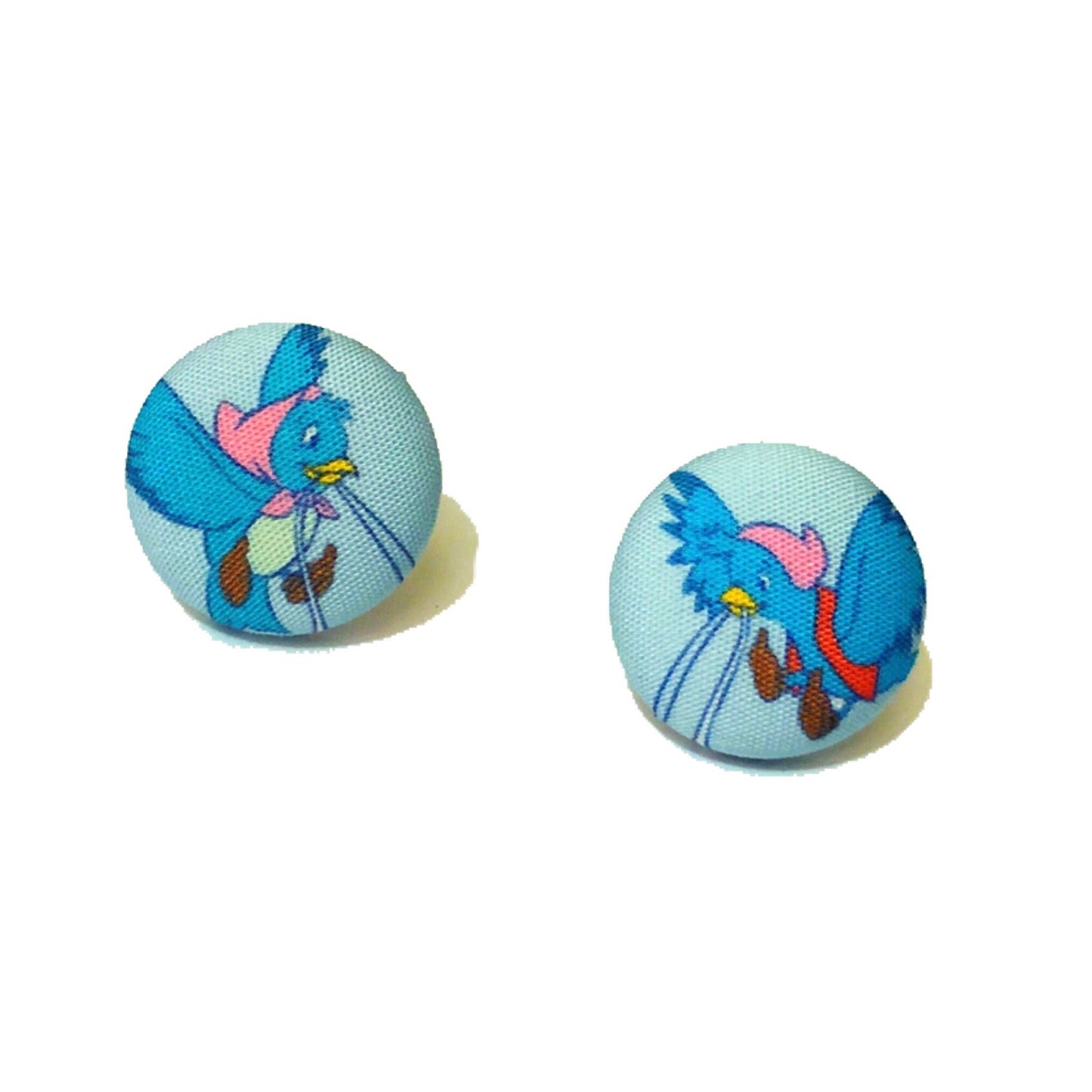 Enchanted Blue Birds Fabric Button Earrings
