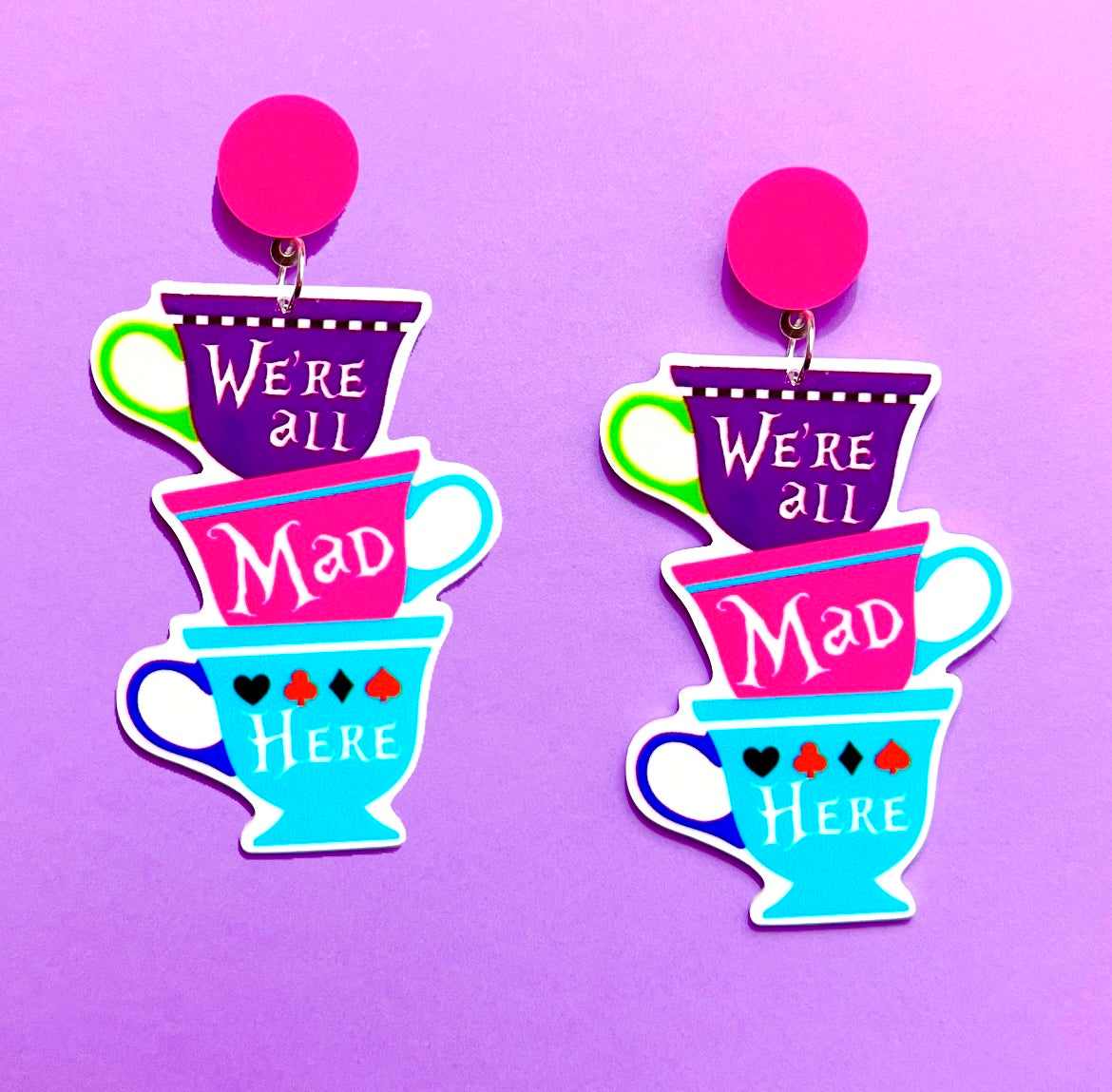 We’re All Mad Here Teacups Inspired Acrylic Drop Earrings