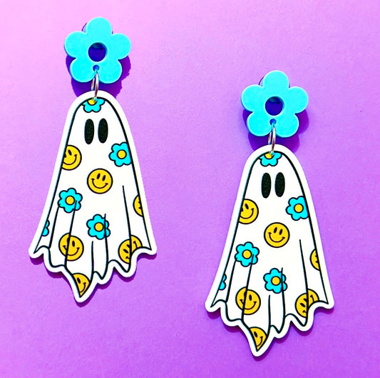 Flower Power Ghost Acrylic Drop Earrings