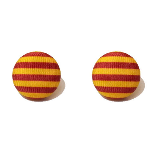 Gold & Maroon Stripes Wizard Inspired Fabric Button Earring