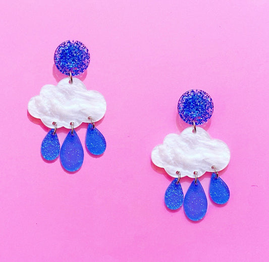 Sparkle Cloud & Raindrops Acrylic Drop Earrings