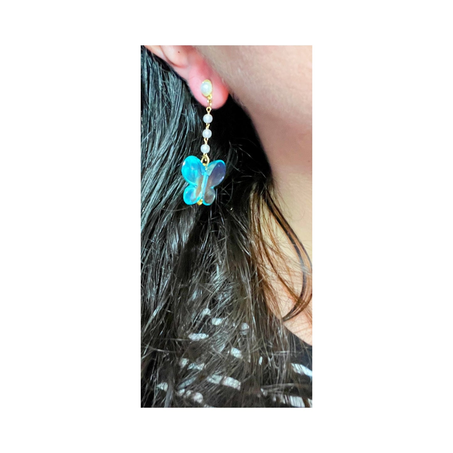 Blue Butterfly Hanging Drop Earrings