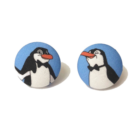 Penguins Jolly Holiday Fabric Button Earrings