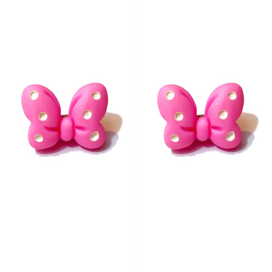Bright Pink Polka Dot Mouse Bow Post Earrings