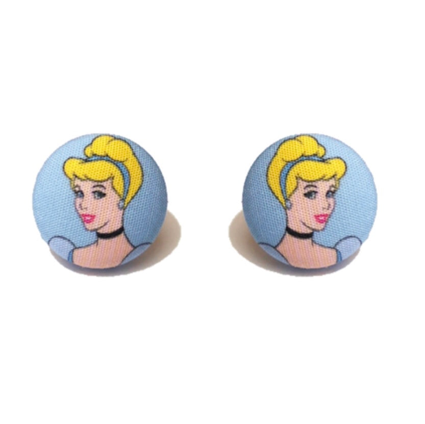 Cinderella Blue Dress Princess Fabric Button Earrings