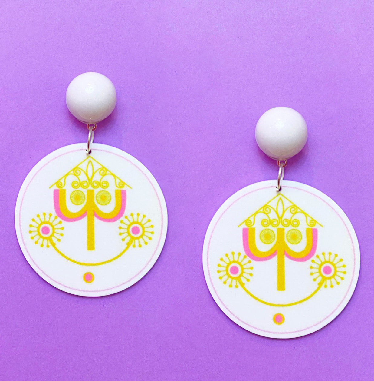 Small World Gold & Pink Clock Face Acrylic Drop Earrings