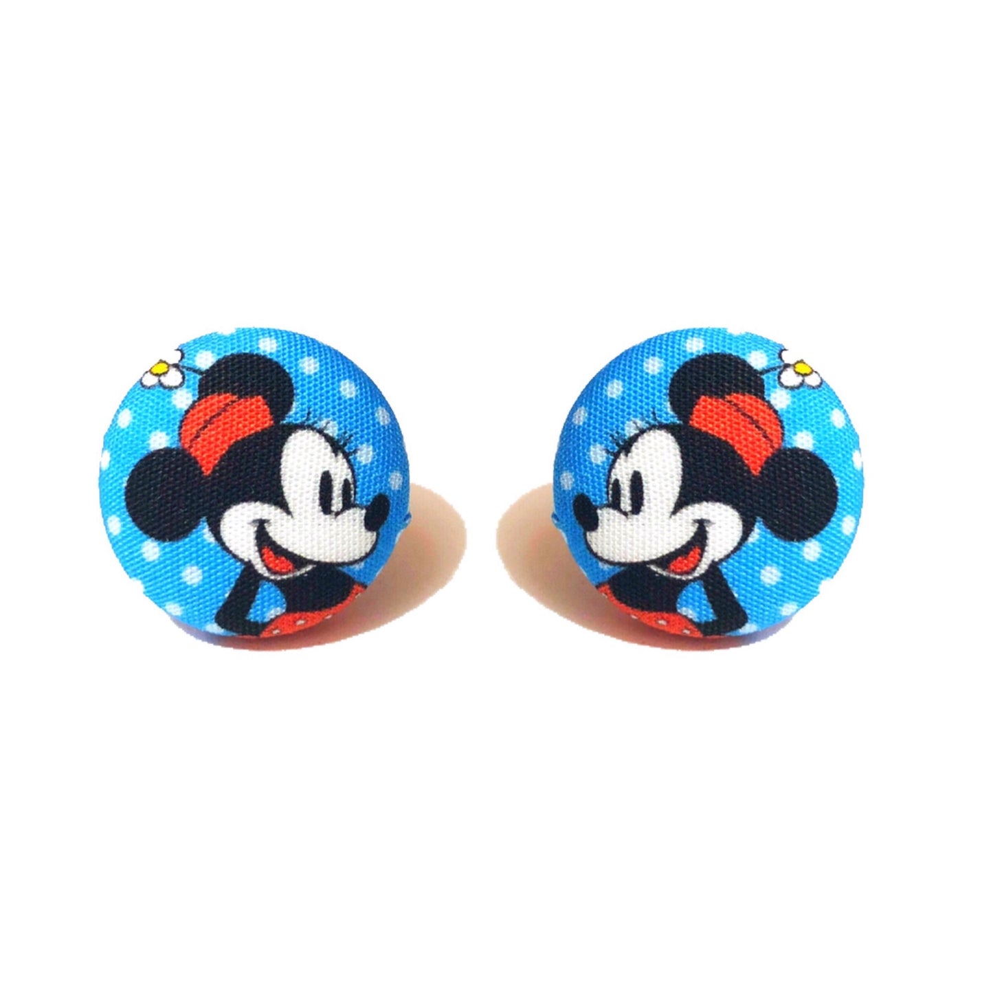 Vintage Mouse Polka Dot Fabric Button Earrings