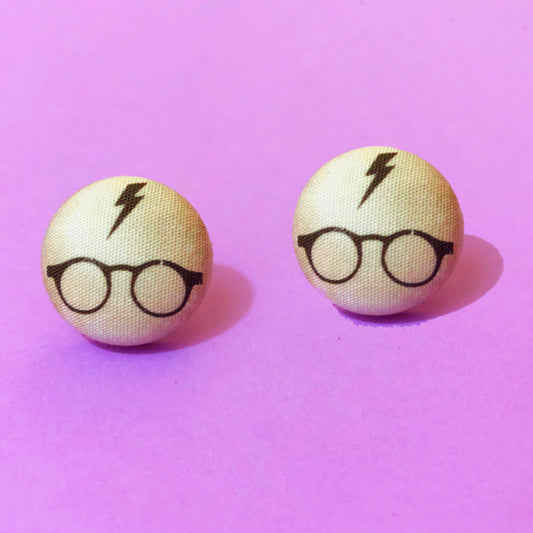 Wizard Glasses Silhouette Fabric Button Earring