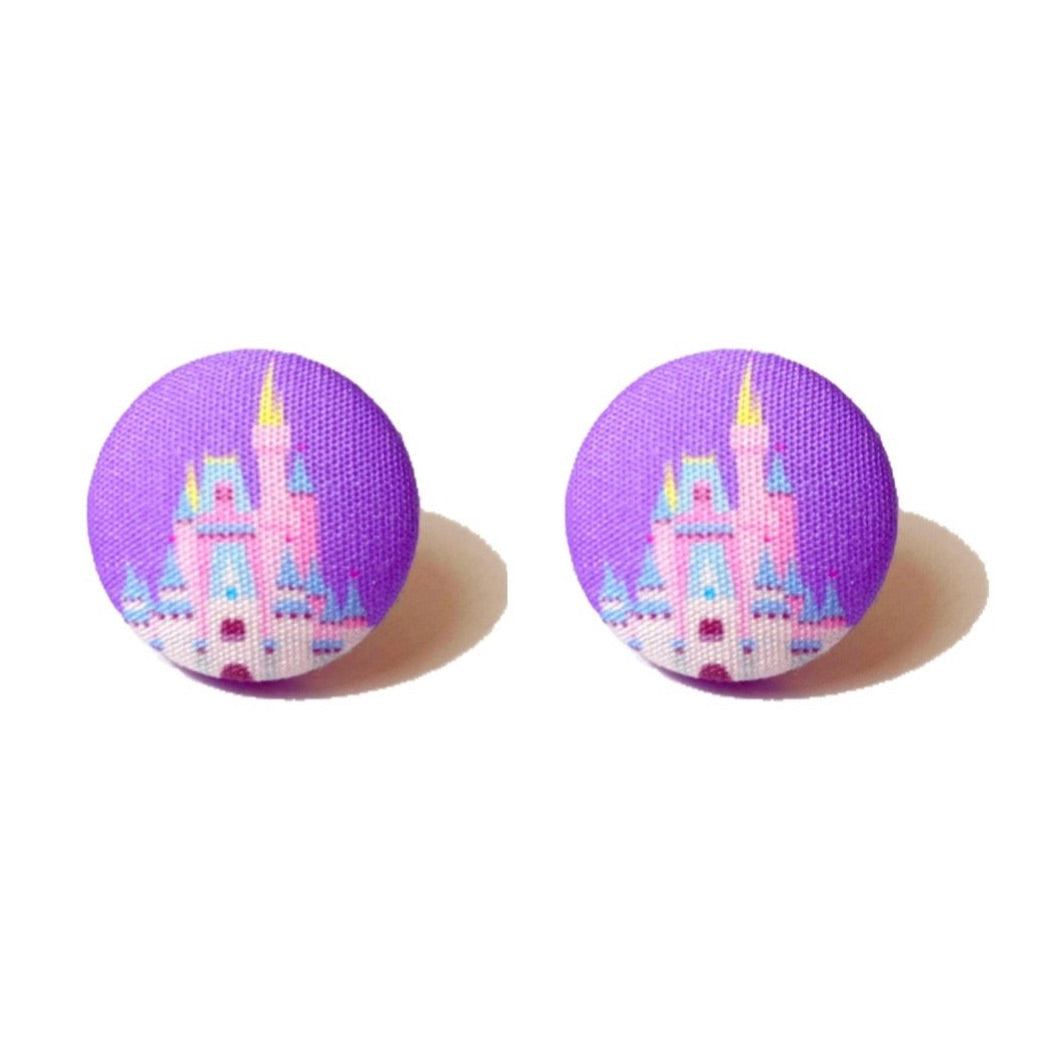 Princess Castle Fabric Button Earrings