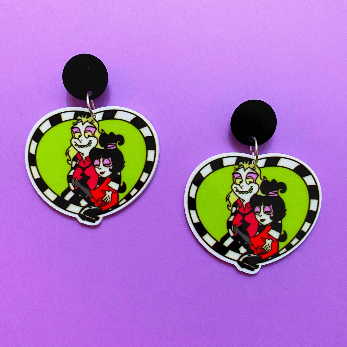 Lydia & Beetlejuice Cartoon Heart Drop Earrings