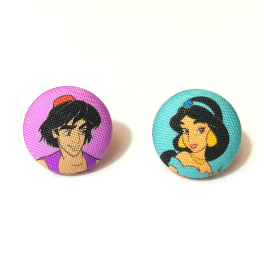 Aladdin & Jasmine Fabric Button Earrings