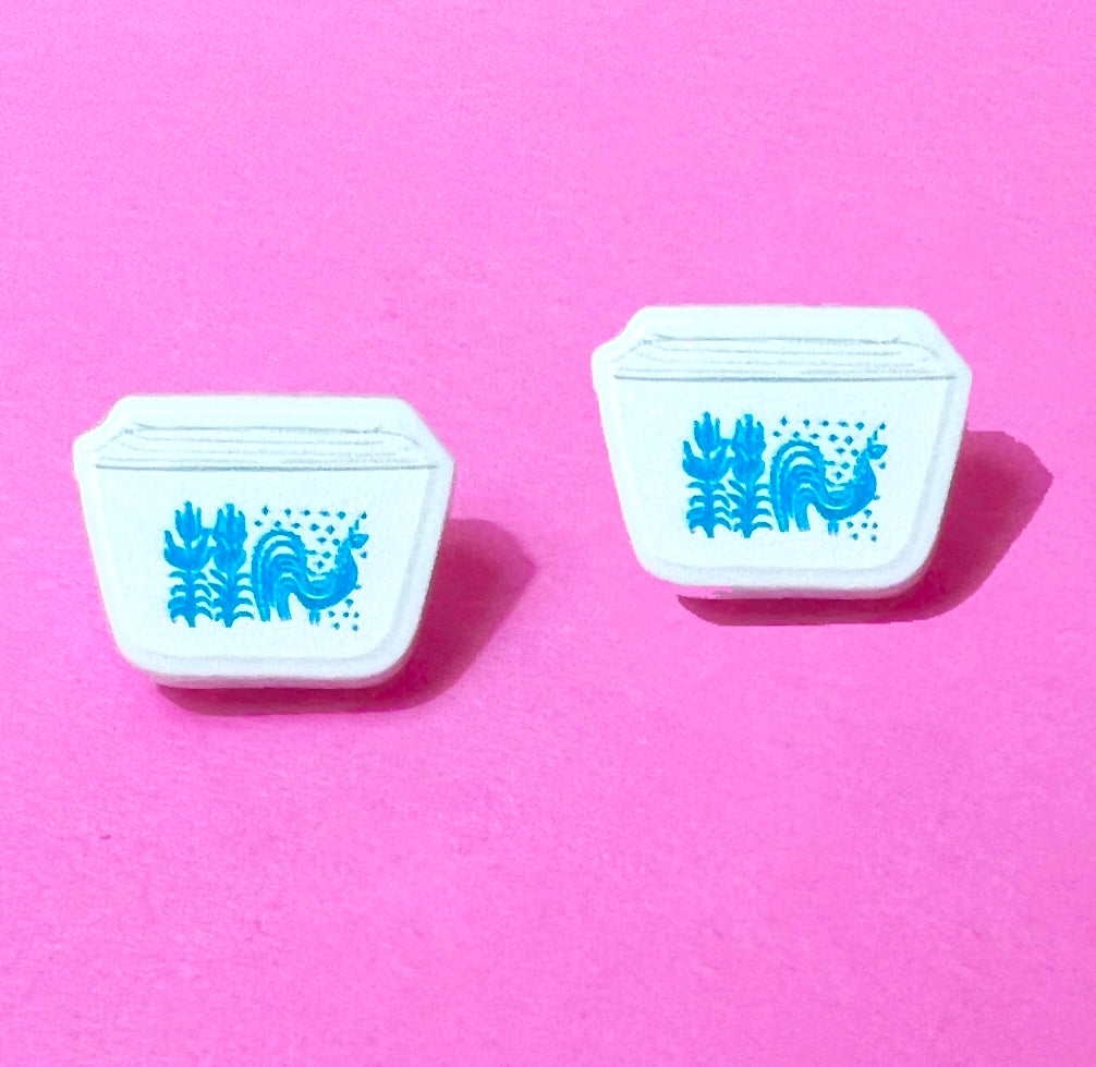 Blue & White Vintage Pyrex Inspired Acrylic Post Earrings