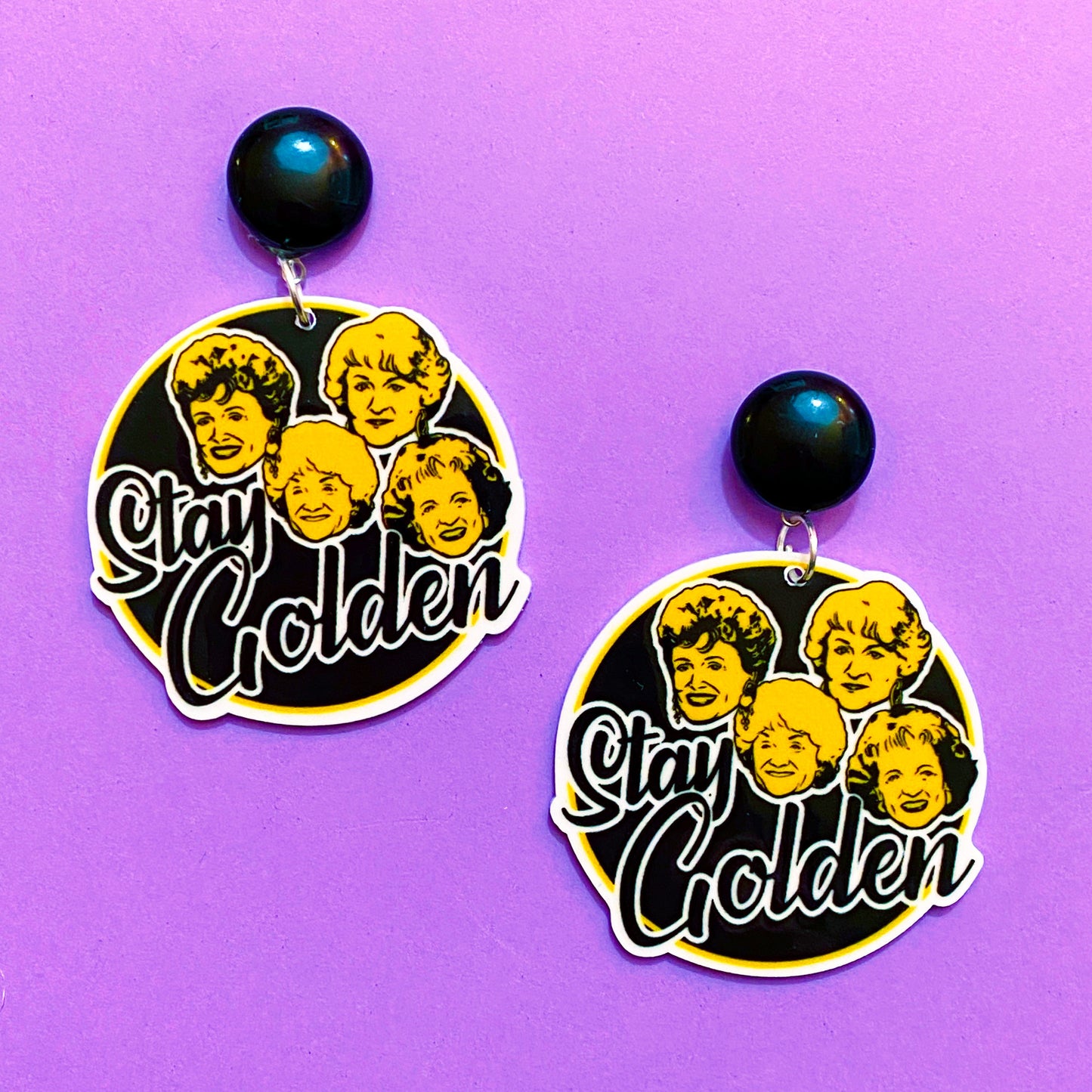 Golden Girls Black & Yellow Acrylic Drop Earrings
