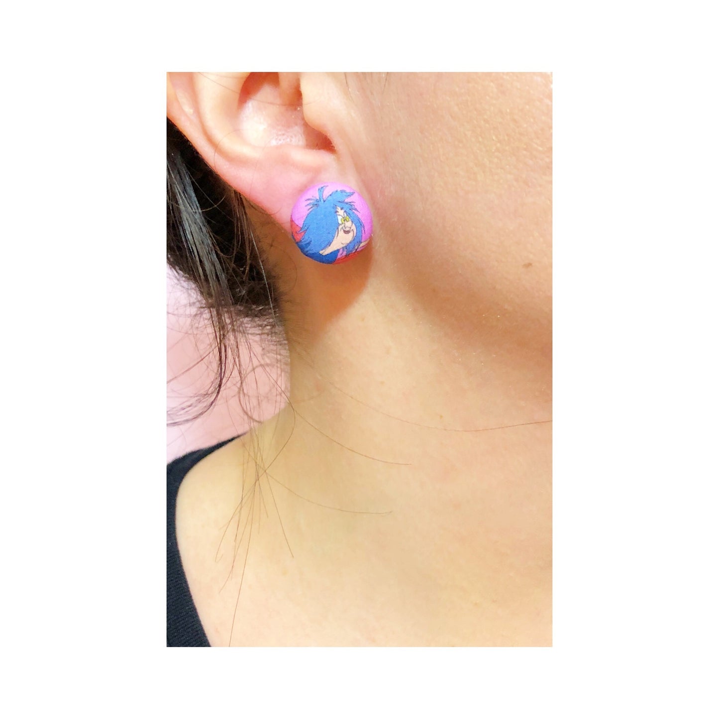 Mad Madam Mim Sword & The Stone Villains Fabric Button Earrings