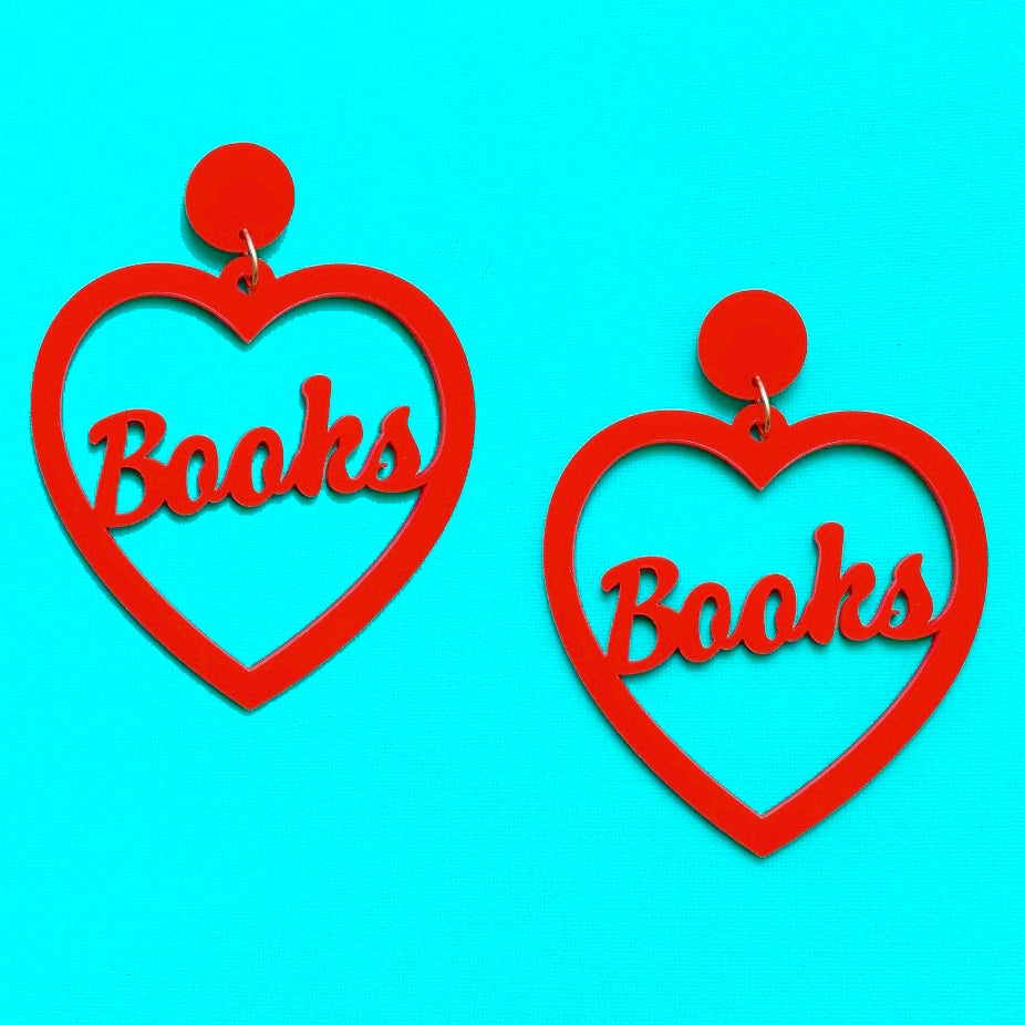 Red Books Heart Acrylic Drop Earrings