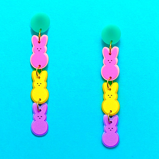 Pastel Bunny Peeps Tiered Acrylic Drop Earrings
