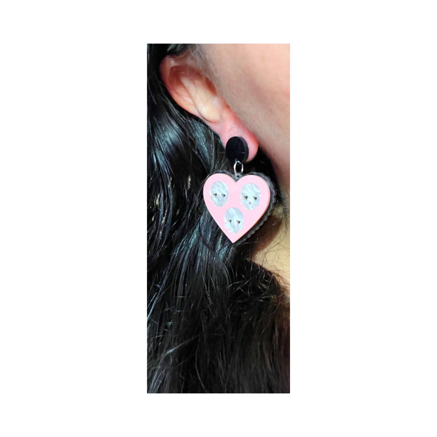 Pastel Pink Skull Heart Acrylic Drop Earrings