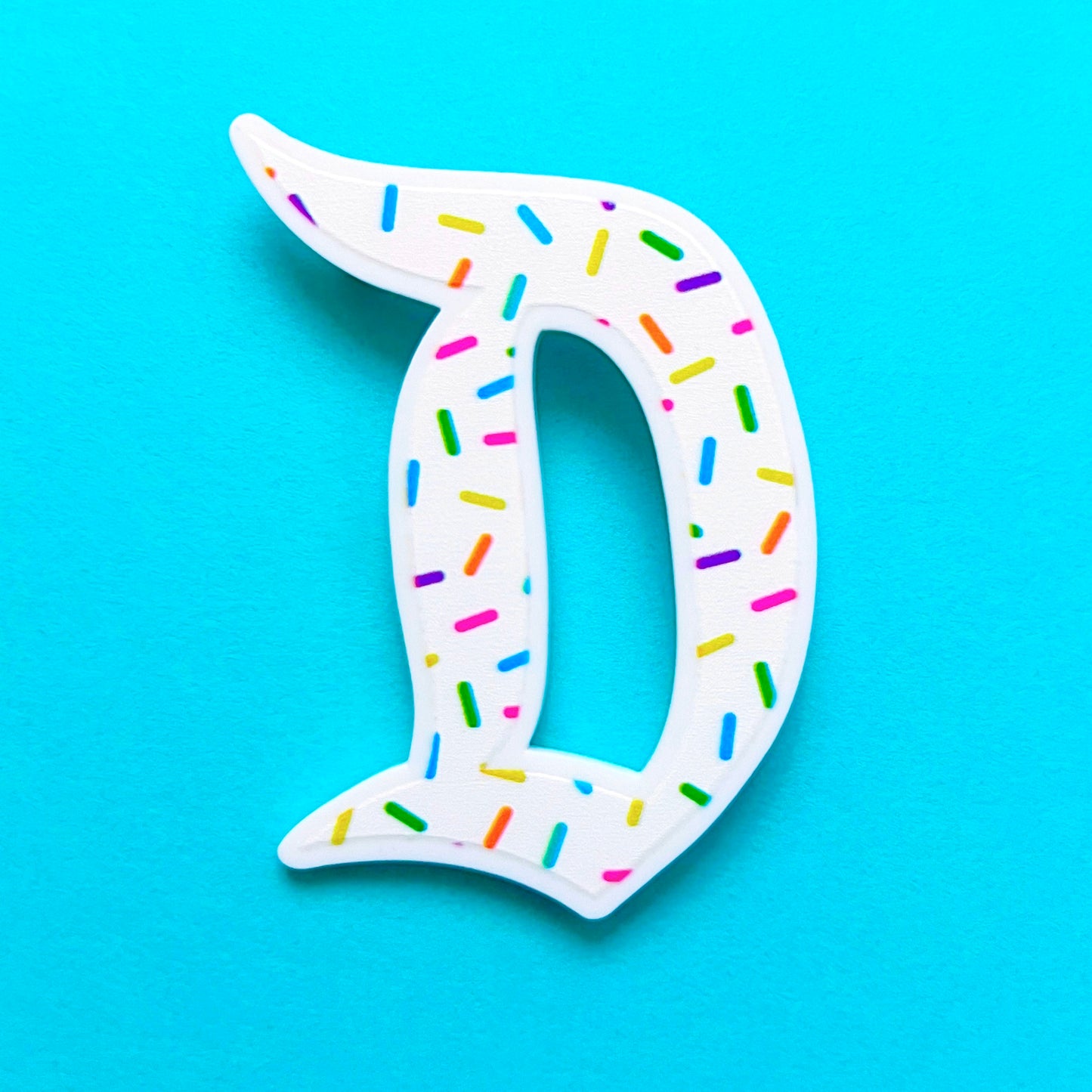 White Sprinkles Retro “D” Inspired  Acrylic Brooch Pin