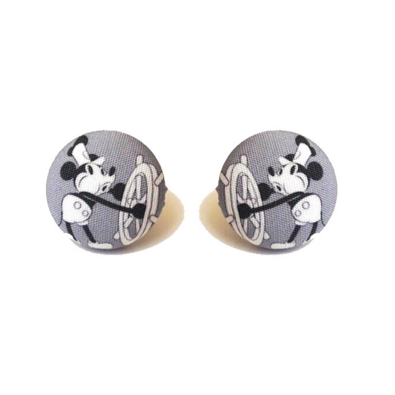 Steamboat Mouse Fabric Button Earrings