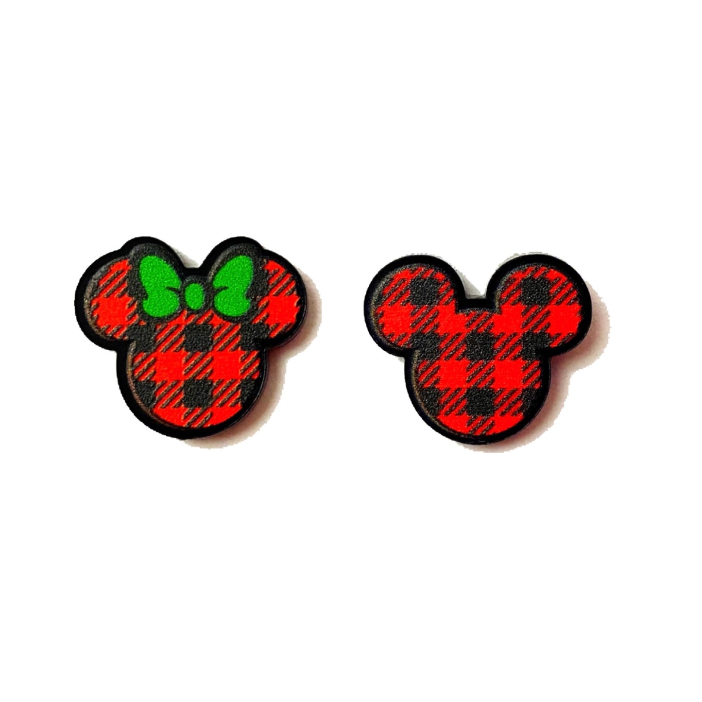 Mouse Couple Plaid Post Earrings