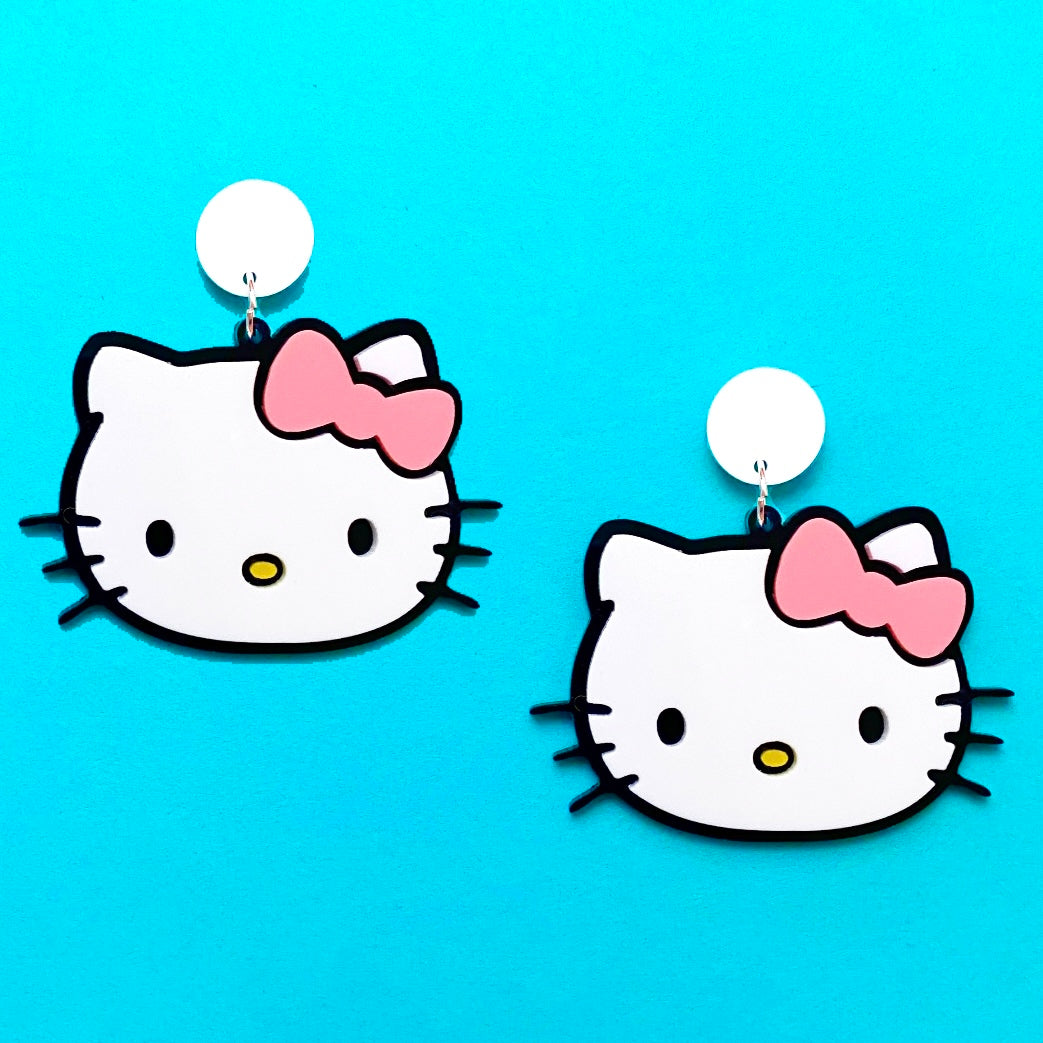Kitty Pink Bow Acrylic Drop Earrings