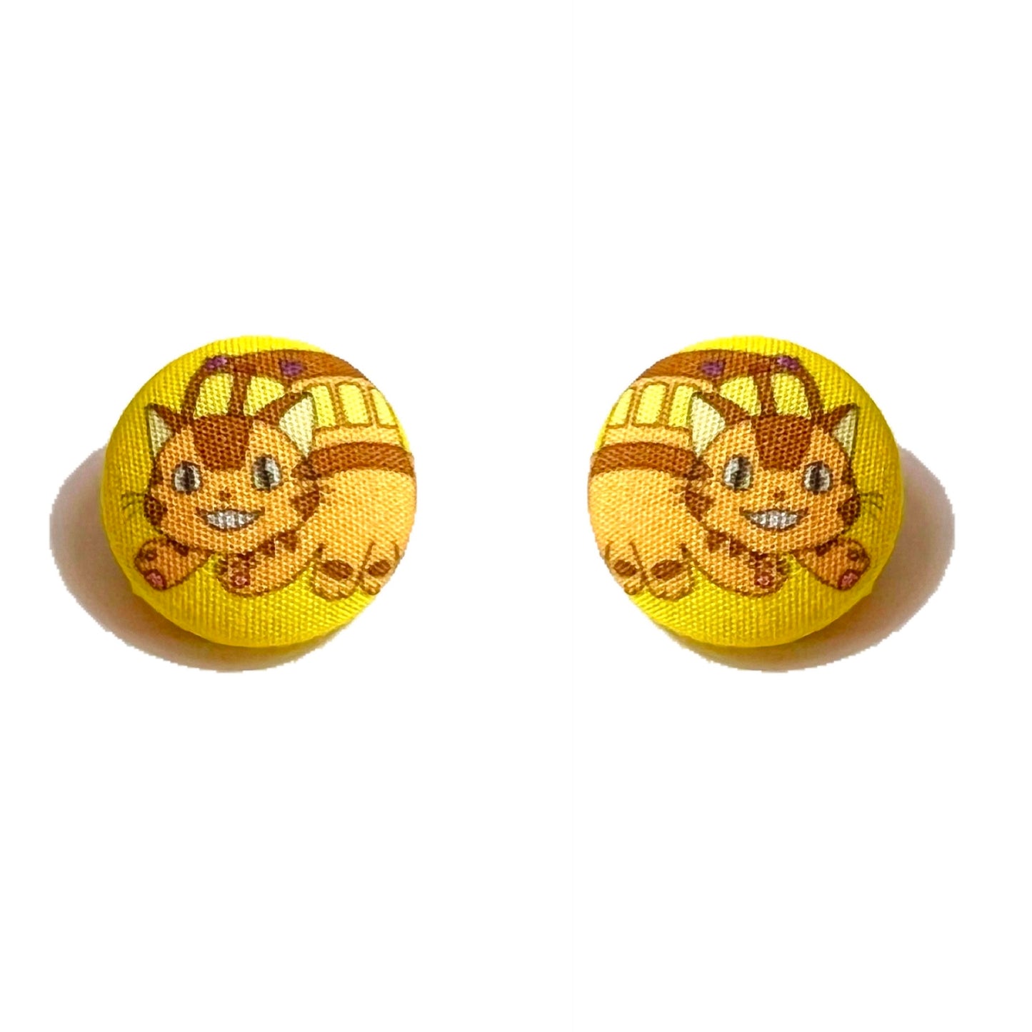 Cat Bus Fabric Button Earrings