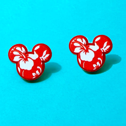 Hawaiian Print Mouse Acrylic Post Earrings