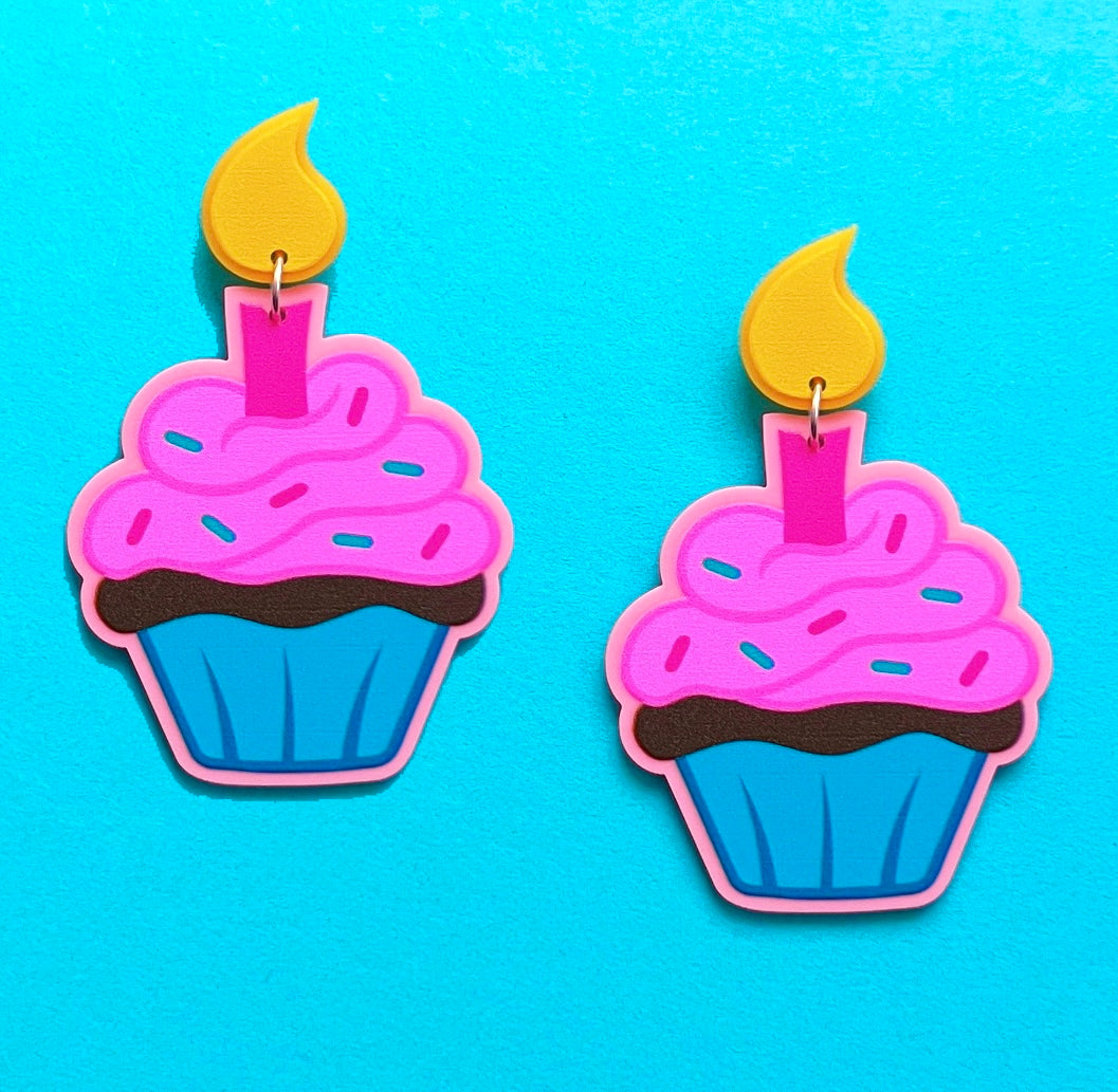 Birthday Cupcake Acrylic Drop Earrings