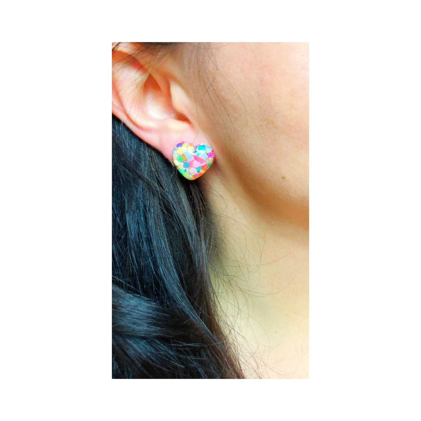 Multicolor Confetti Heart Resin Post Earrings