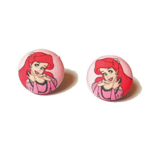 Pink Dress Mermaid Fabric Button Earrings