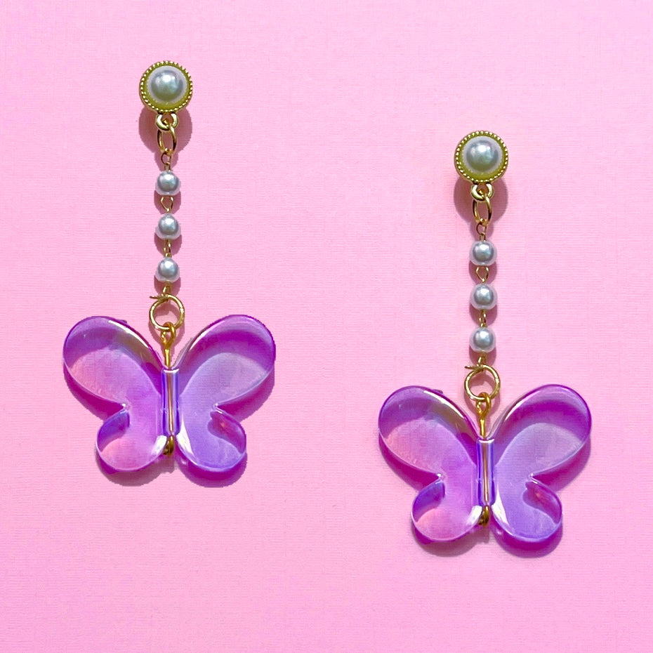 Lavender Butterfly Hanging Drop Earrings