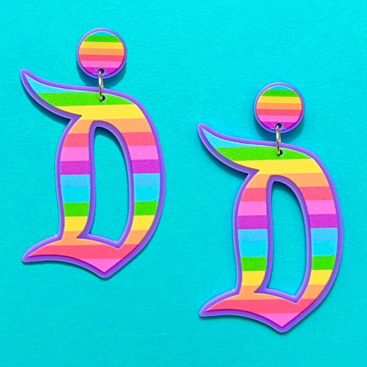 Pastel Rainbow Retro “D” Inspired Acrylic Drop Earrings