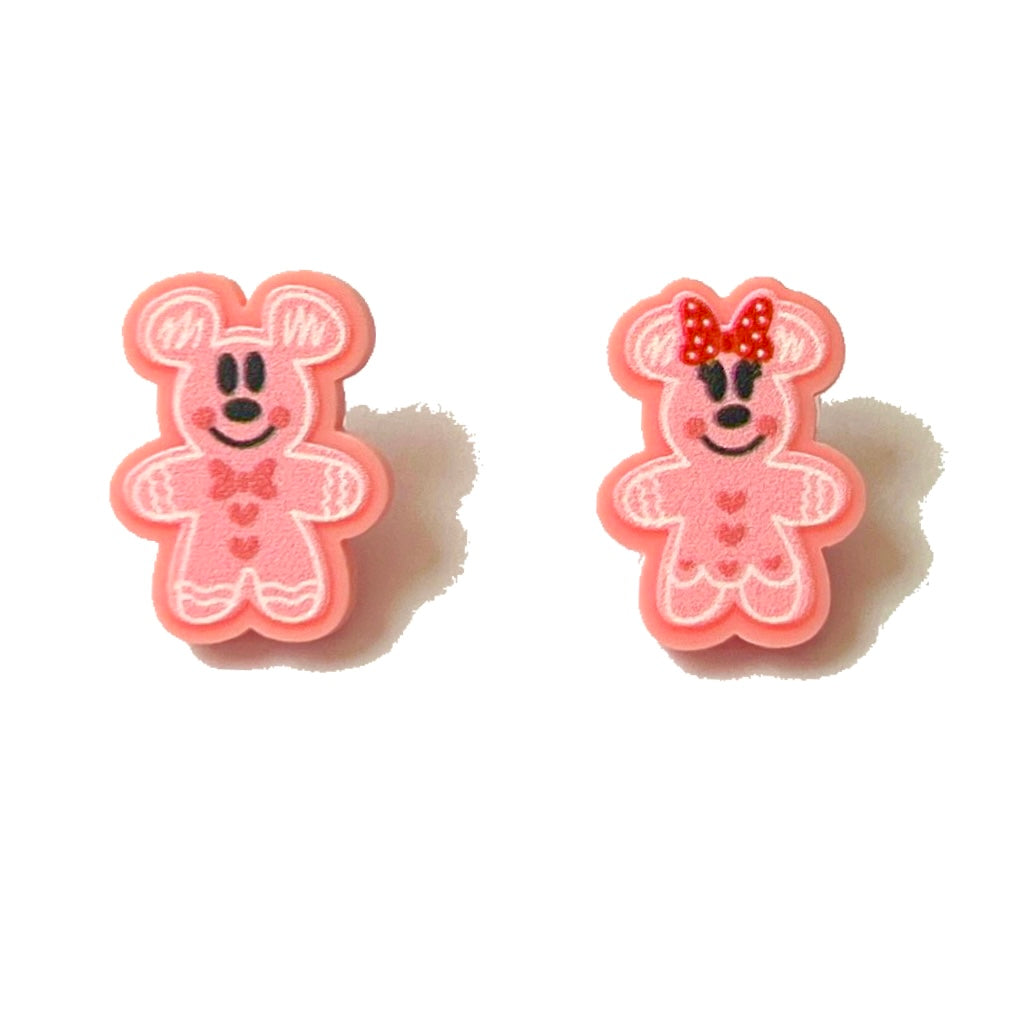Pink Mouse Couple Gingerbread Post Earrings