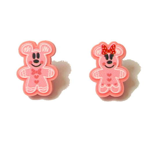 Pink Mouse Couple Gingerbread Post Earrings