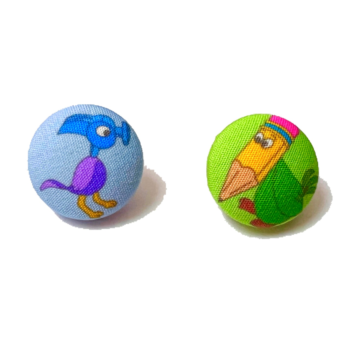 Pencil and & Hammer Bird Wonderland Fabric Button Earrings