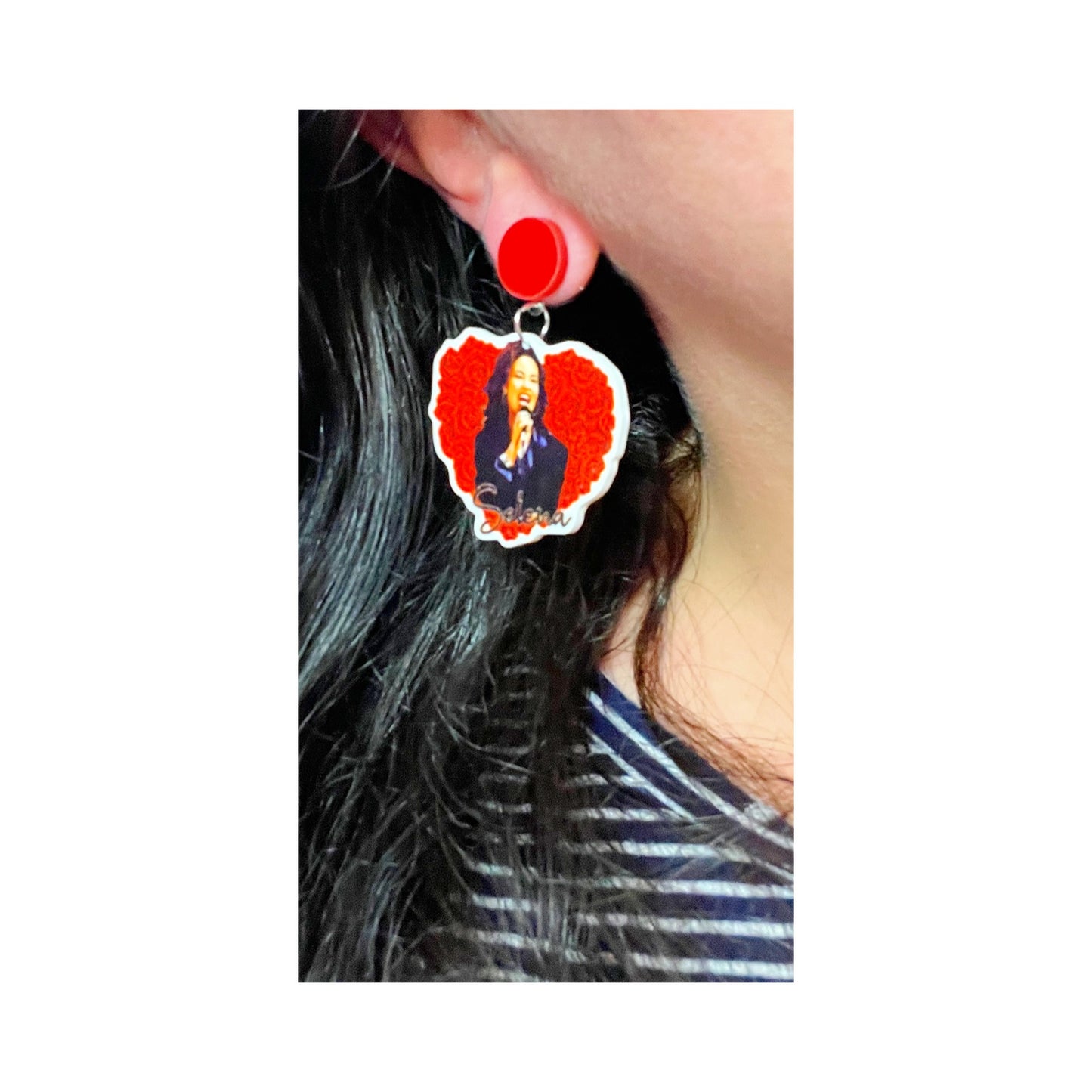 Selena Inspired Rose Heart Acrylic Drop Earrings