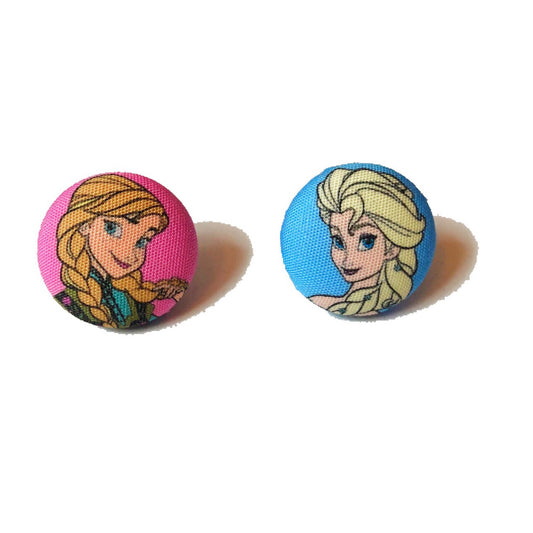 Frozen Sisters Fabric Button Earrings