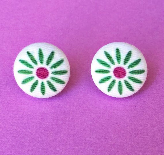 Tightrope Girl Flower Fabric Button Earrings